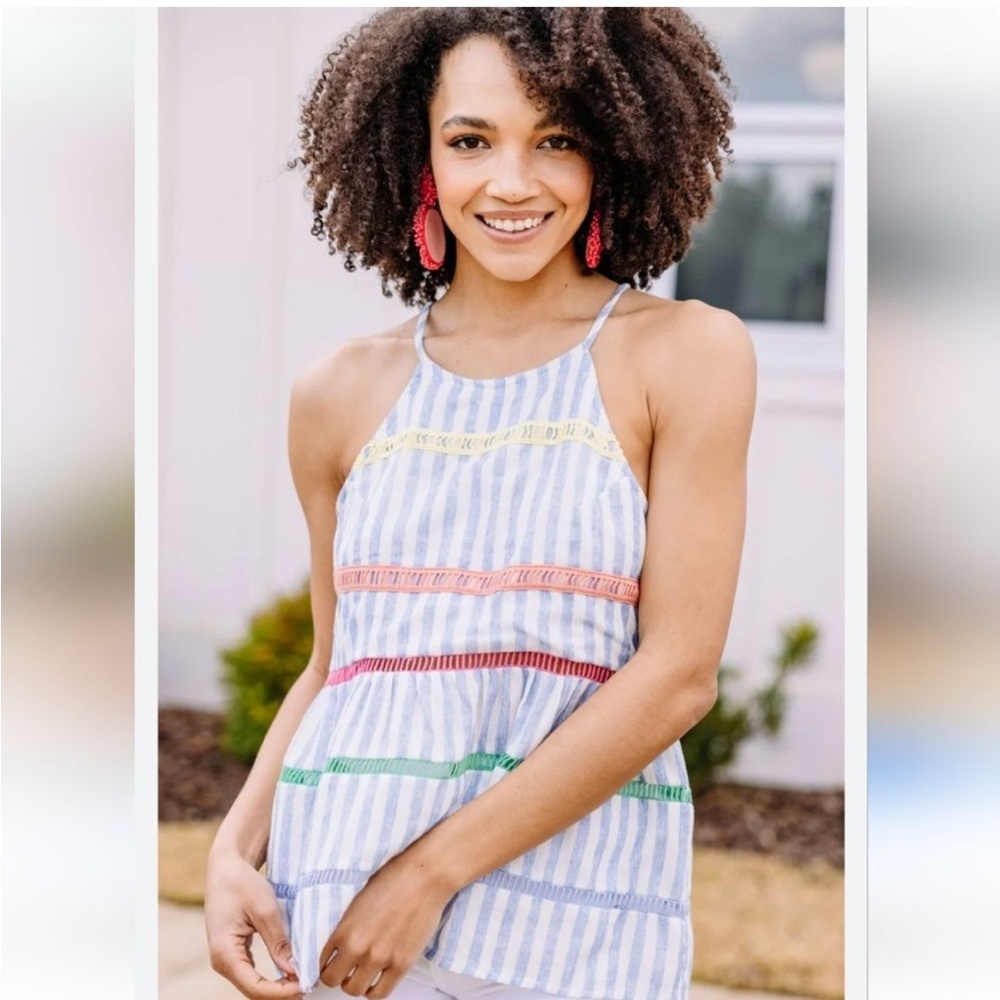 Wanderlust Tiered Striped Tank Top | Tunic. Women’s Sz-S Sleeveless | Striped